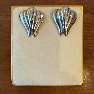 Taxco Mexico Sterling Silver 925 TO02 Puffy Ribbed Pierced Earrings Vintage